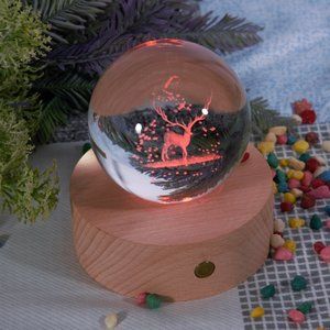 3D elk crystal ball with wooden base